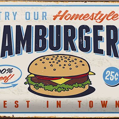 Blechschild Retro 30x20cm hamburgers best in town