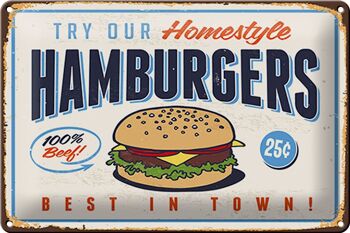 Plaque en tôle rétro 30x20cm hamburgers best in town 1