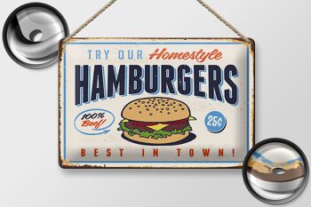 Plaque en tôle rétro 30x20cm hamburgers best in town 2