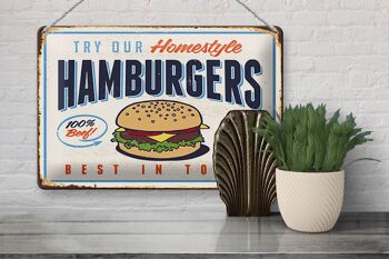 Plaque en tôle rétro 30x20cm hamburgers best in town 3