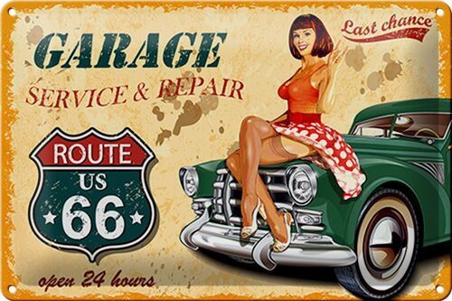 Blechschild Pinup 30x20cm Retro Garage open 24 hours