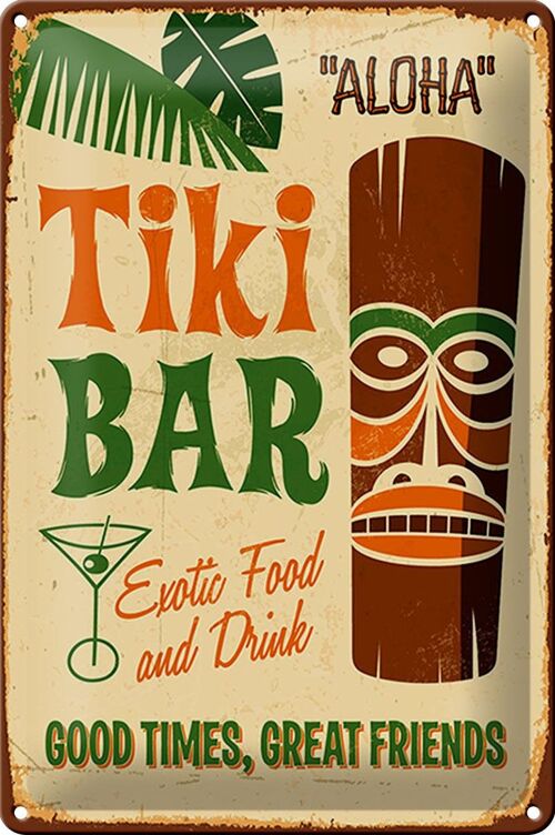Blechschild 20x30cm Tiki Bar Aloha Exotic Food