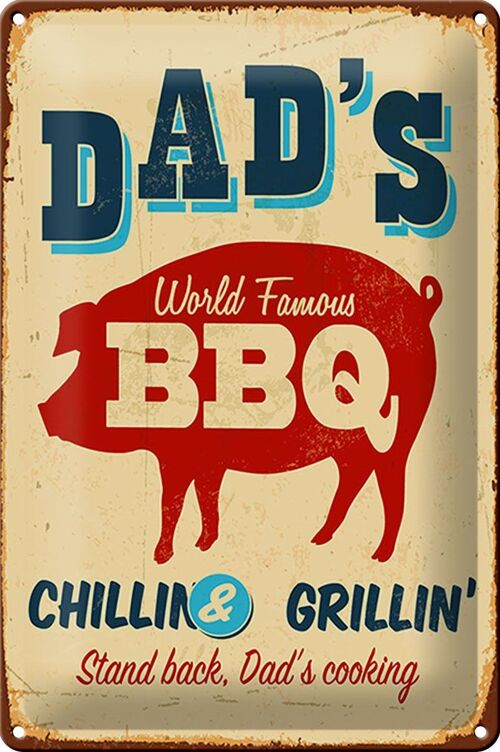 Blechschild Retro 20x30cm dad`s world famous BBQ grillin