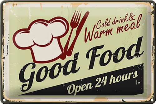 Blechschild Good Food 30x20cm gold drink open 24