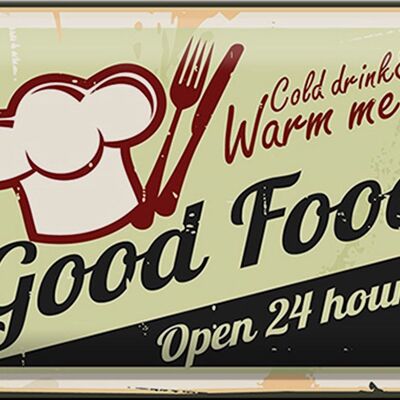 Cartel de chapa Good Food 30x20cm bebida dorada abierta 24