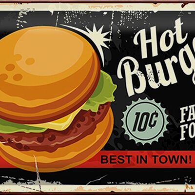 Metal sign hot burgers 30x20cm best in town