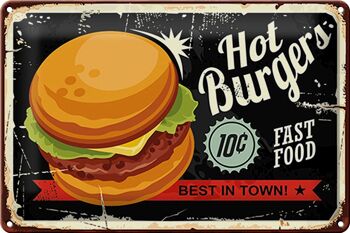 Plaque en tôle Hot Burgers 30x20cm Best in Town 1