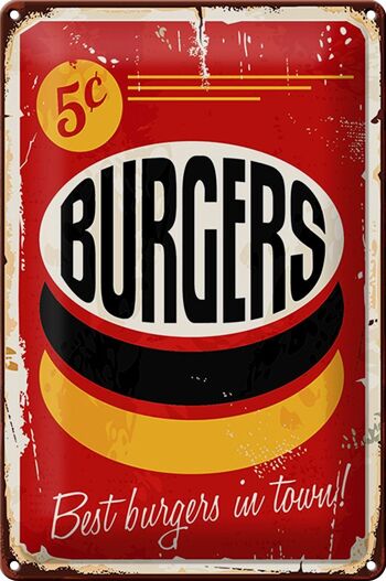 Plaque en tôle burgers 20x30cm best in town fast food 1