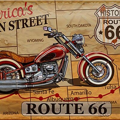 Cartel de chapa motocicleta 30x20cm Ruta 66 de la calle principal de Estados Unidos