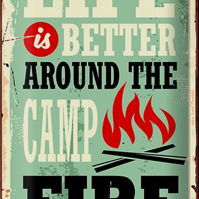 Panneau en étain rétro 20x30cm, Camping, feu de camp, la vie est meilleure