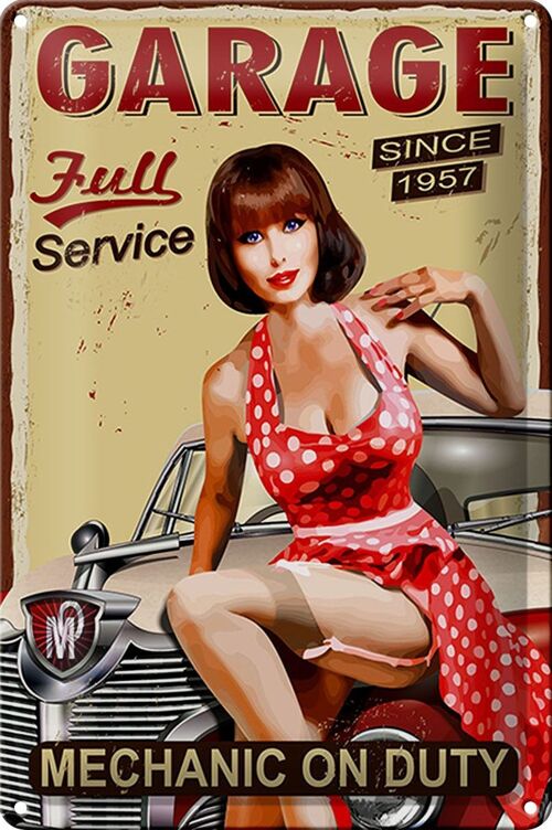 Blechschild Pinup 20x30cm Retro full Service mechanic Auto