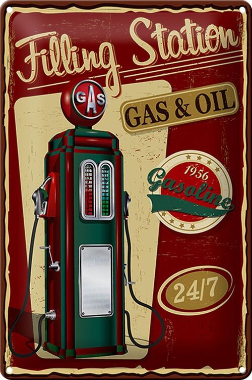 Blechschild Gasoline filling 20x30cm station gas 24/7 Retro