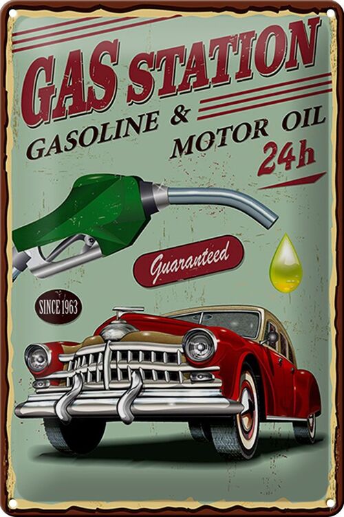 Blechschild Retro 20x30cm Gas Station gasoline motor oil 24