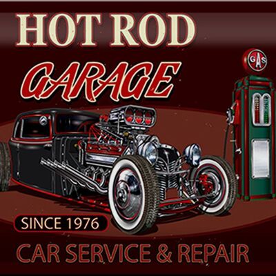Targa in metallo per auto 30x20 cm hot rod Riparazione servizio auto in garage