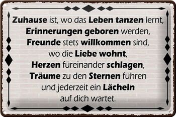 Panneau en étain indiquant 30x20 cm La maison est l'endroit où la vie apprend à danser 1