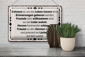 Panneau en étain indiquant 30x20 cm La maison est l'endroit où la vie apprend à danser 3