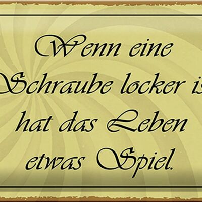 Blechschild Spruch 30x20cm Schraube locker Leben Spiel