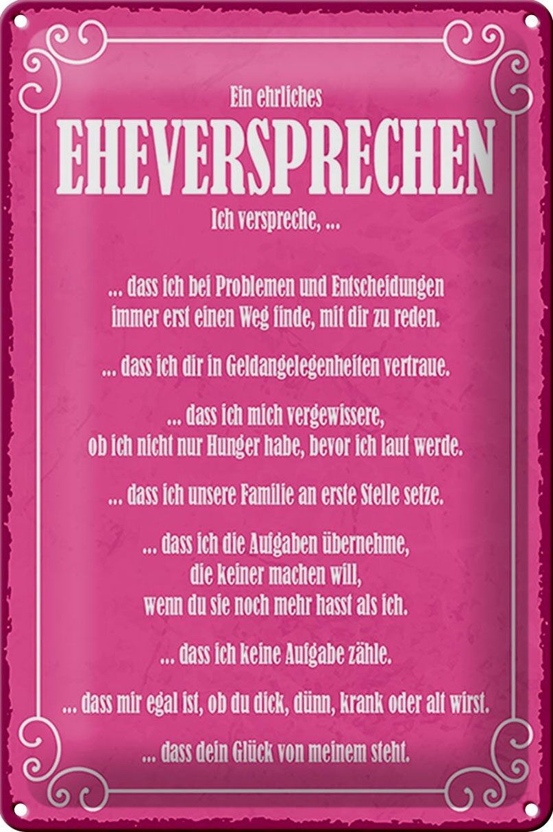 Targa in metallo con scritta "Un'onesta promessa di matrimonio" di colore rosa, 20x30 cm