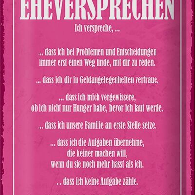 Blechschild Spruch 20x30cm ein ehrliches Eheversprechen rosa Schild