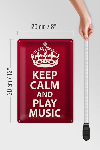 Panneau en étain disant 20x30cm Keep Calm and play Music Krone 4