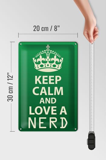 Panneau en étain disant 20x30cm Keep Calm and love a nerd 4