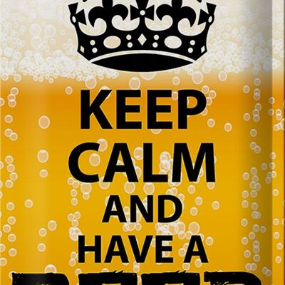 Cartel de chapa que dice "Mantén la calma y tómate una cerveza" 20x30 cm