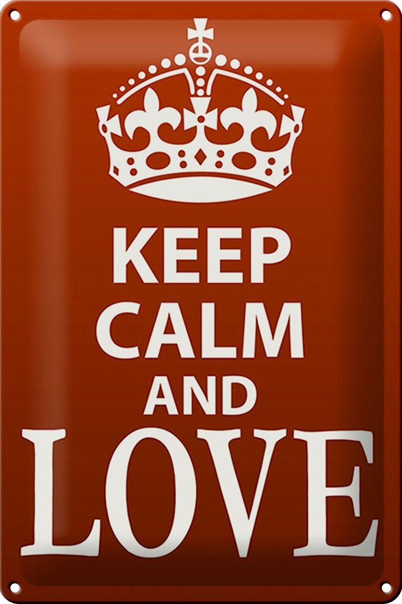 Targa in metallo con scritta "Keep Calm and Love" 20x30 cm