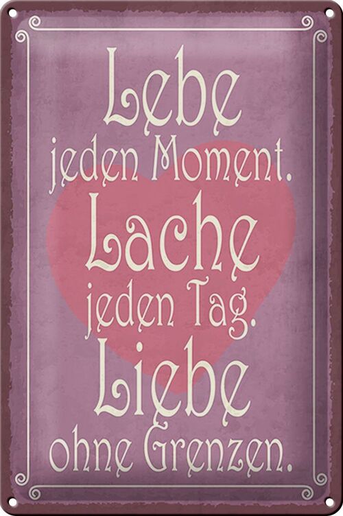 Blechschild Spruch 20x30cm Lebe jeden Moment Lache Liebe