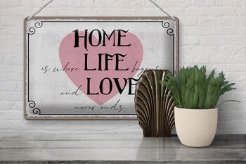 Panneau en étain disant 30x20cm Home Life Love Never Ends 3