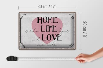 Panneau en étain disant 30x20cm Home Life Love Never Ends 4