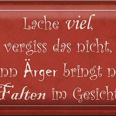 Blechschild Spruch 30x20cm lache viel Ärger bringt Falten