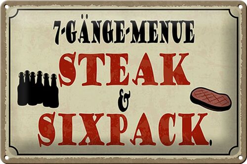 Blechschild Spruch 30x20cm 7 Gänge Menü Steak Sixpack Grill