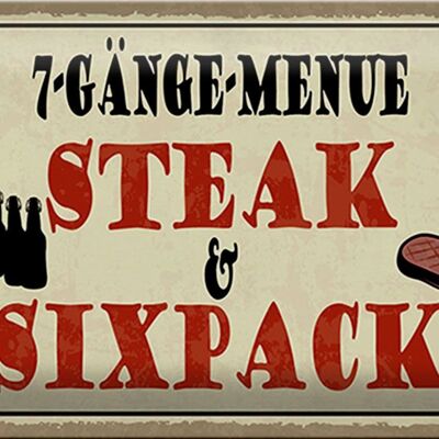 Blechschild Spruch 30x20cm 7 Gänge Menü Steak Sixpack Grill