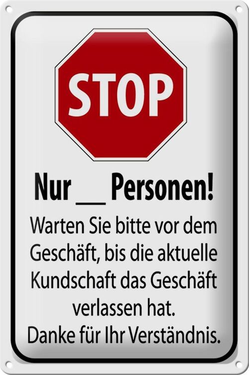 Blechschild Hinweis 20x30cm Stop warten Sie vom Geschäft