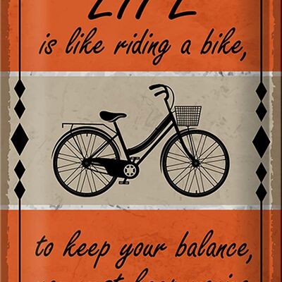 Cartel de chapa que dice 20x30cm La vida es como andar en bicicleta.