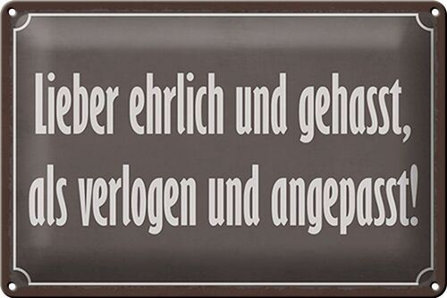 Blechschild Spruch 30x20cm lieber ehrlich und gehasst als