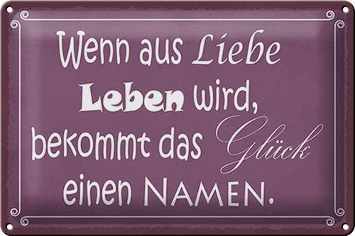 Blechschild Spruch 30x20cm Glück wenn aus Liebe Leben wird