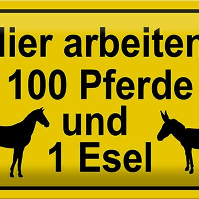 Blechschild Hinweis 30x20cm arbeiten 100 Pferde und 1 Esel