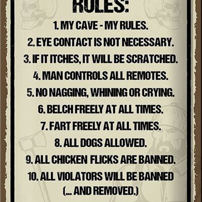 Tin sign saying 20x30cm Man Cave Rules my cave my rules