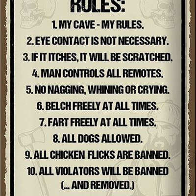 Blechschild Spruch 20x30cm Man Cave Rules my cave my rules