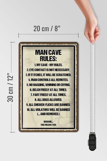 Panneau en étain disant 20x30cm Man Cave Rules, ma grotte, mes règles 4