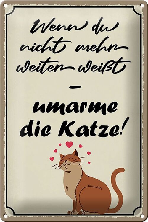 Blechschild Spruch 20x30cm nicht weiter umarme die Katze