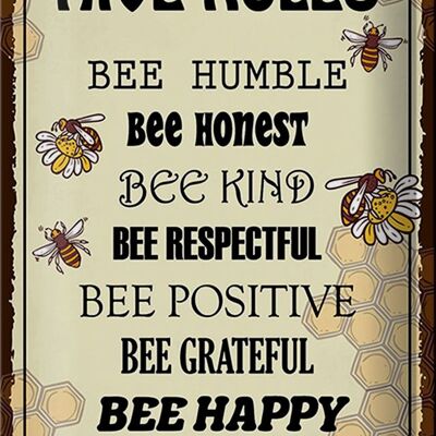 Panneau en étain disant 20x30cm Les règles de la ruche abeille humble honnête