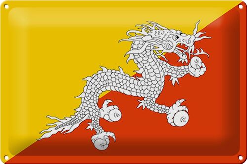 Blechschild Flagge Bhutan 30x20cm Flag of Bhutan