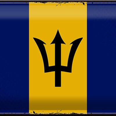 Signe en étain drapeau de la Barbade 30x20cm, drapeau rétro de la Barbade