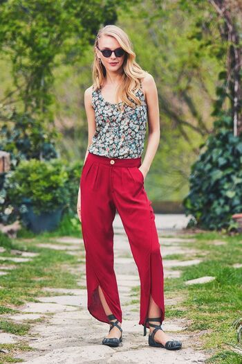 Pantalon Fendu Latéral Rouge 1