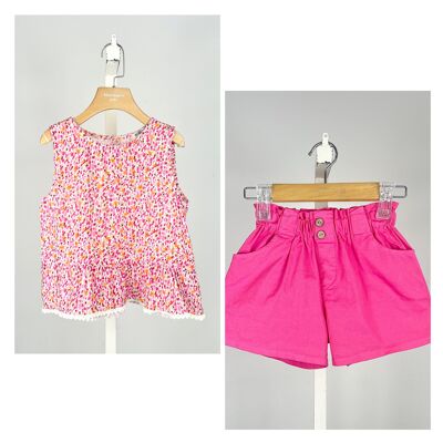 Girls' sleeveless floral top and cotton shorts set