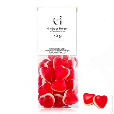 Himbeer Herzen auf Vanilleschaum – Fruchtgummis 75g