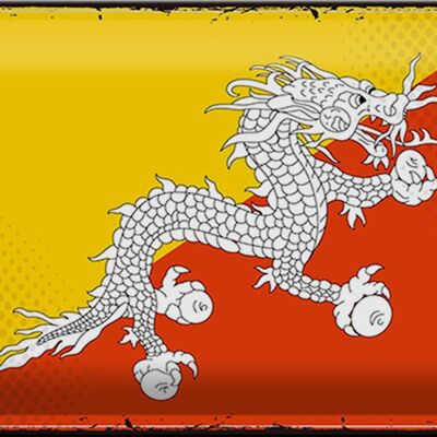 Cartel de chapa Bandera de Bután 30x20cm Bandera retro de Bután