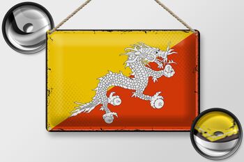Signe en étain drapeau du Bhoutan 30x20cm, drapeau rétro du Bhoutan 2